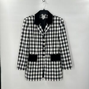 Vintage Gantos Black‎ White Gingham Blazer Jacket size 6 80s 90s Y2K Preppy